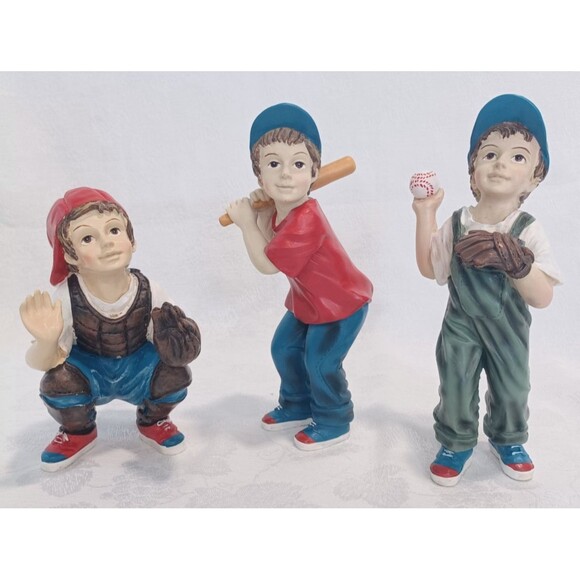 DECORATIVE BASEBALL BOY SCULPTURE FIGURES CATCHER~BATTER~PITCHER - Picture 1 of 15